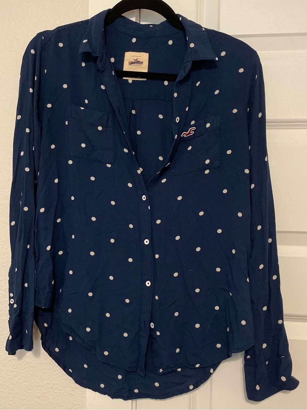 Hollister Navy Polka Dot Button-Up Shirt